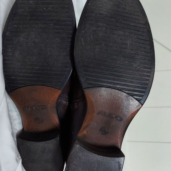 ALDO Womens Size 40 EUD Brown Leather Zip  Buckle Knee High Boots - Picture 4 of 4